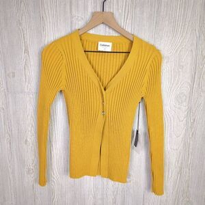 Callahan Knitwear Women’s XS Yellow Rib Knit Button Down Cardigan Sweater NWT